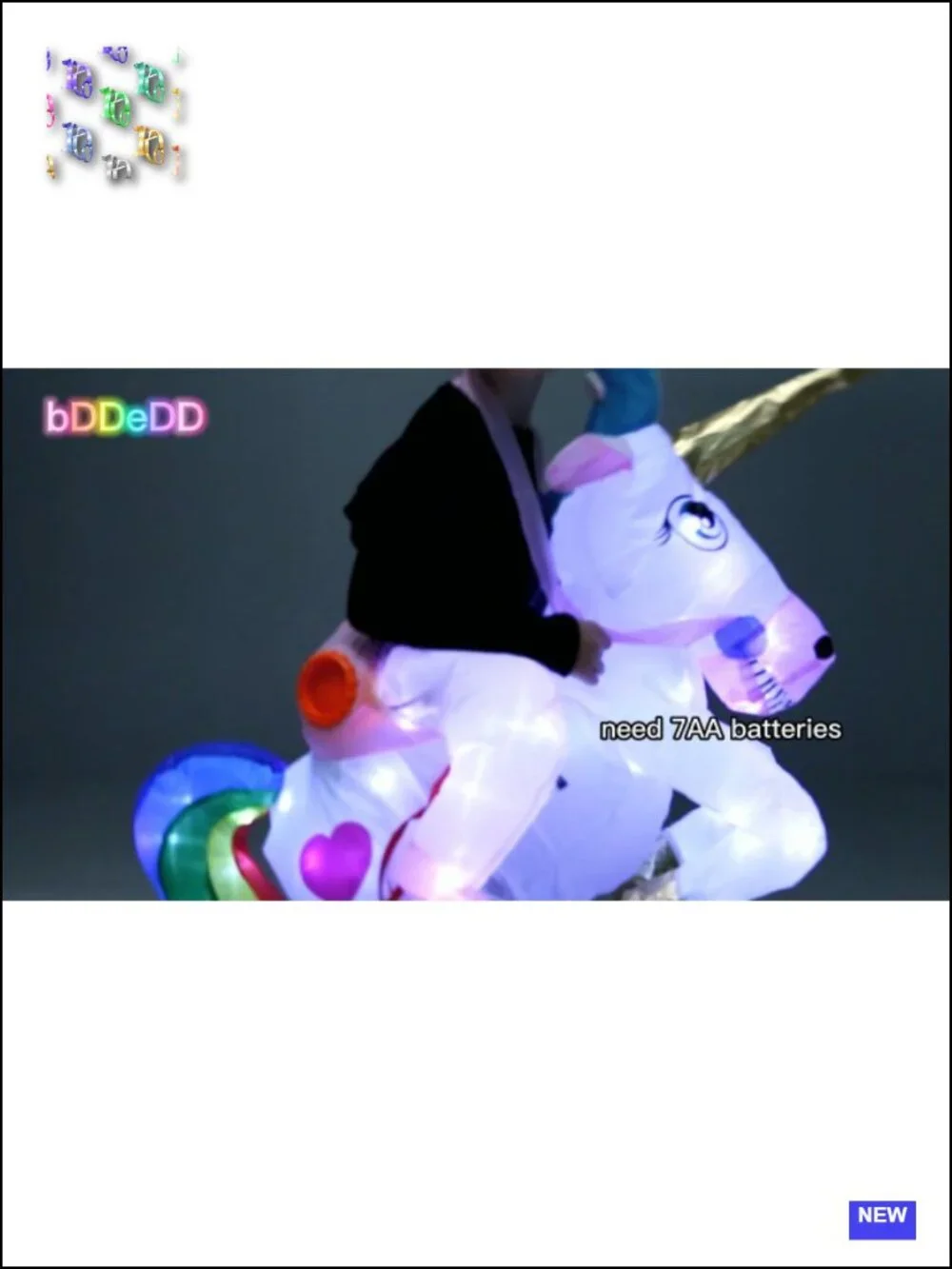 Kids Inflatable Unicorn Costume with LED Lights for Halloween Party